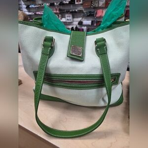 Dooney & Bourke Green and Cream Canvas Tote